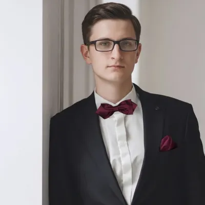 Elegantní set - motýlek a kapesník do saka - vínová | KNITVA