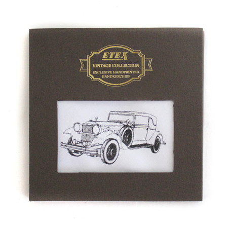 Luxusní pánský látkový kapesník VINTAGE ruční tisk - automobil