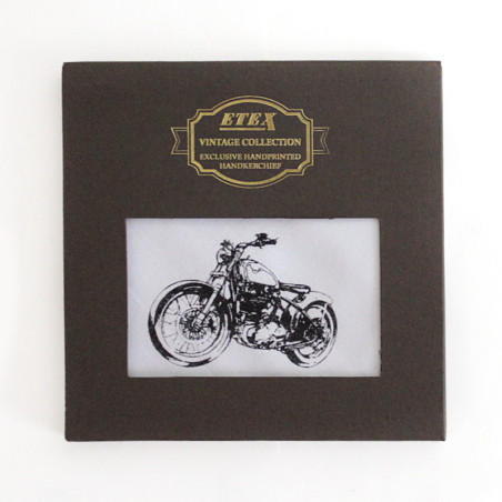 Luxusní pánský látkový kapesník VINTAGE ruční tisk - motocykl