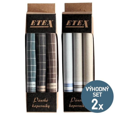 Výhodná sada 2 krabiček - 6 kusů pánských látkových kapesníků | KNITVA