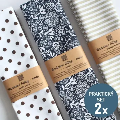 Bavlněné šátky s pruhy - béžová - 2 kusy | KNITVA